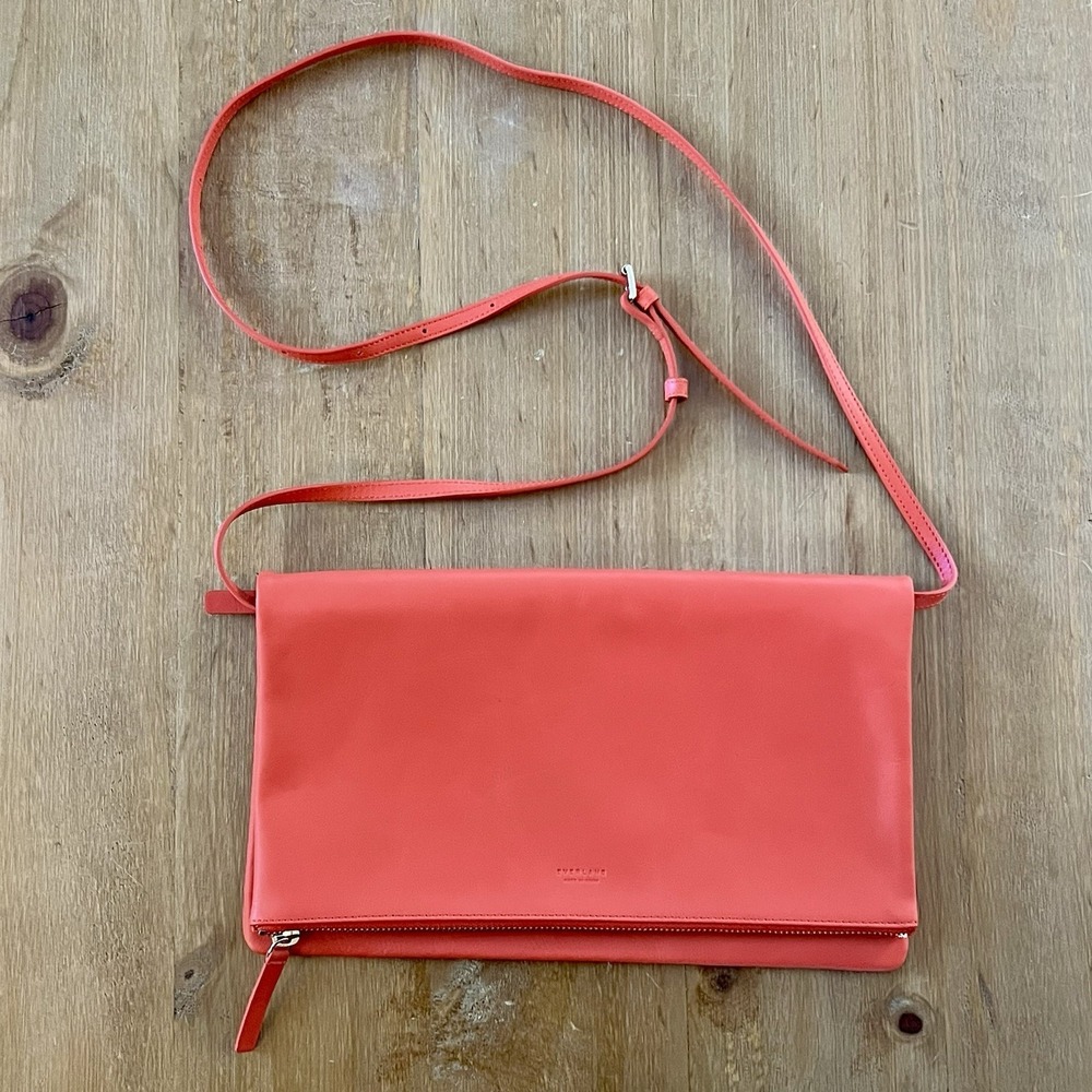 Everlane Red Leather Foldover Crossbody Bag Adjustable Strap Made In Spain